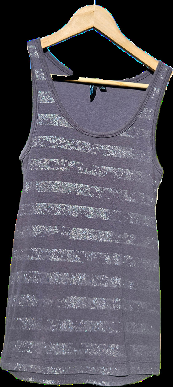 Cynthia Rowley Womens L Gray Silver Stripe Tank Cotton Modal
